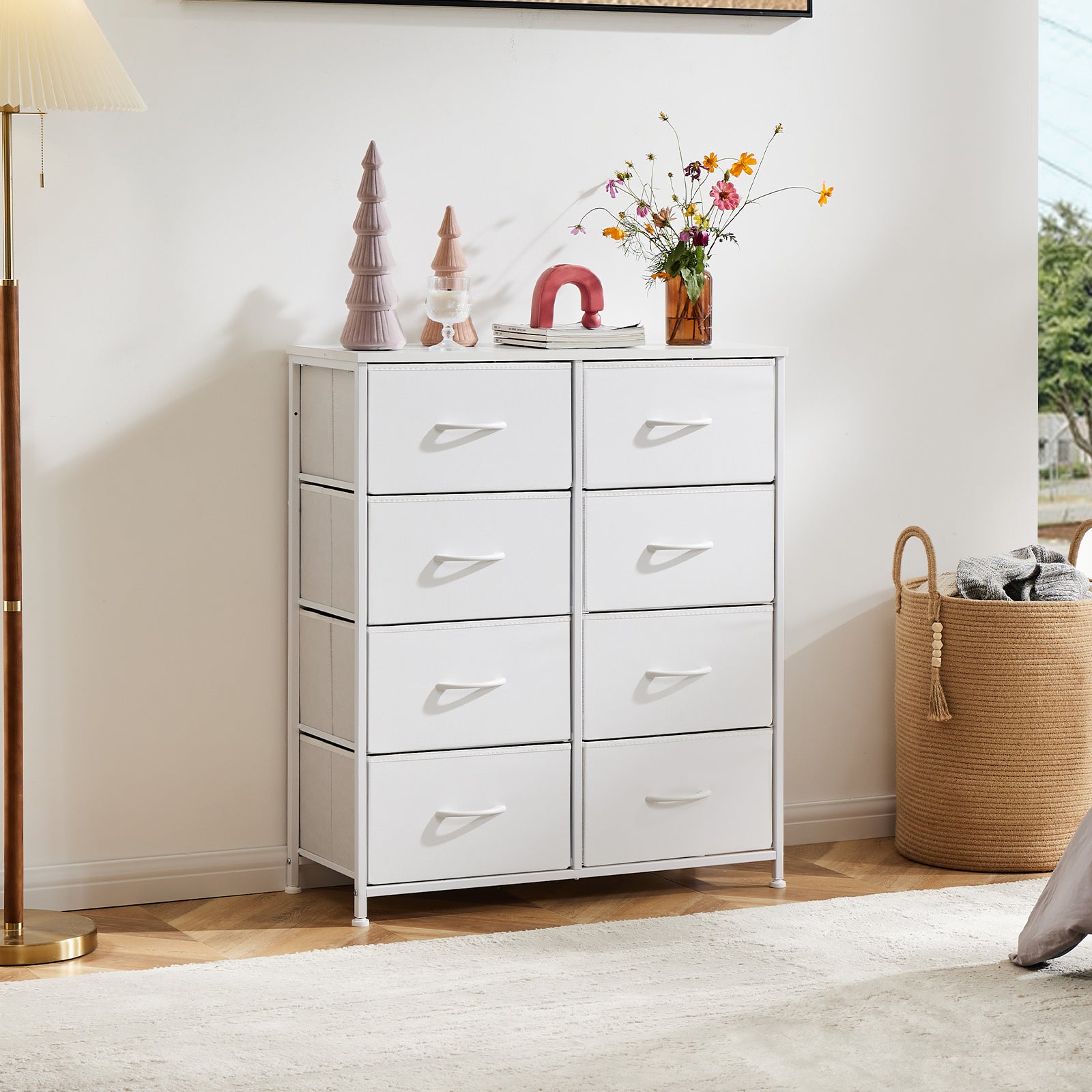 JIOABL Drawer Chest Organizer with Fabric Bins, Dresser for Bedroom, Tall Steel Frame