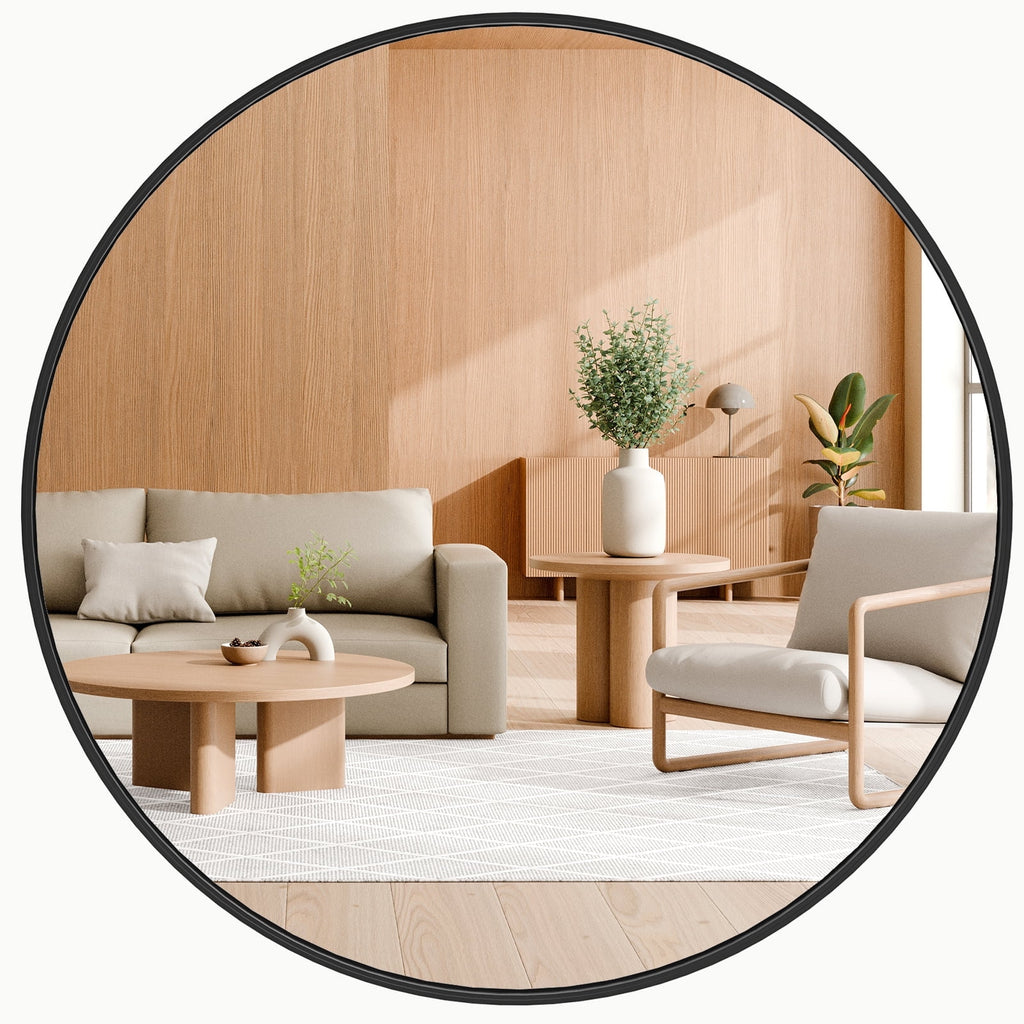 JIOABL Round Mirror, Metal Frame Wall Mirror for Entryway, Bathroom, Vanity, Living Room, Modern Circular Mirro