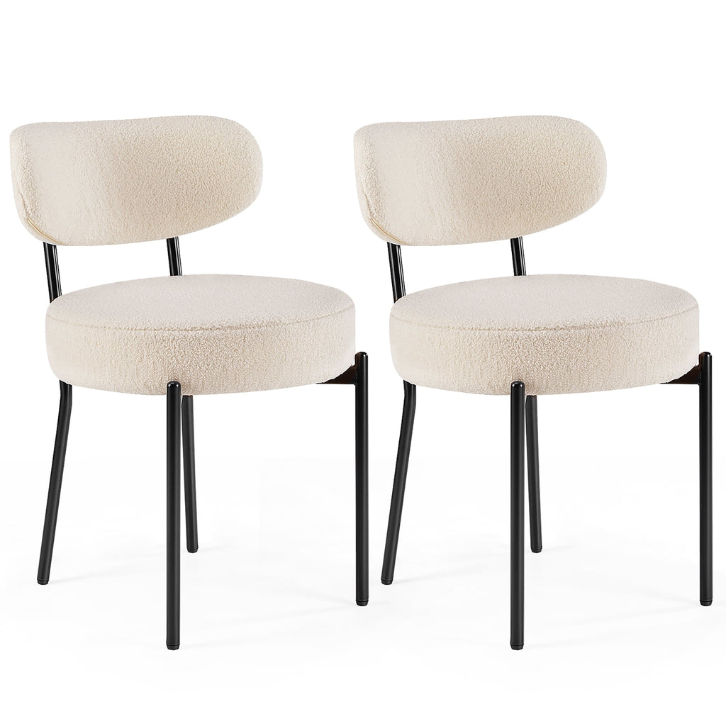 JIOABL Dining Chairs, Boucle Upholstered Kitchen Chairs with Curved Backrest & Metal Legs, Mid Century Modern Round Dining Room Chairs for Vanity, Living Room