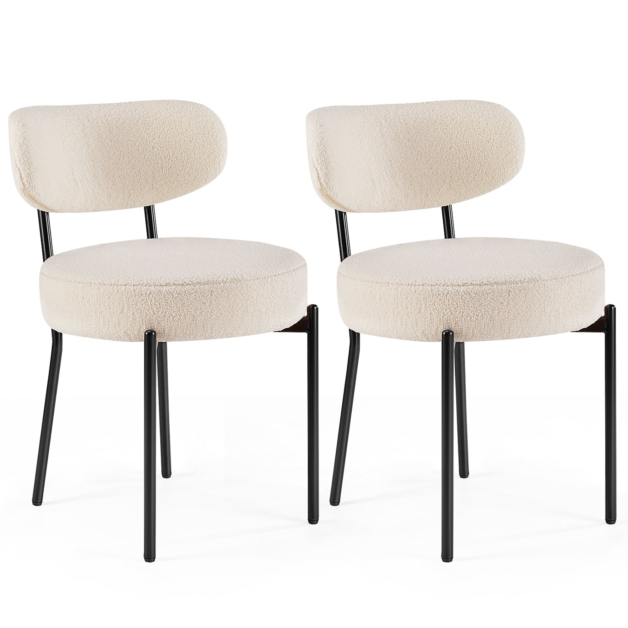 JIOABL Dining Chairs, Boucle Upholstered Kitchen Chairs with Curved Backrest & Metal Legs, Mid Century Modern Round Dining Room Chairs for Vanity, Living Room