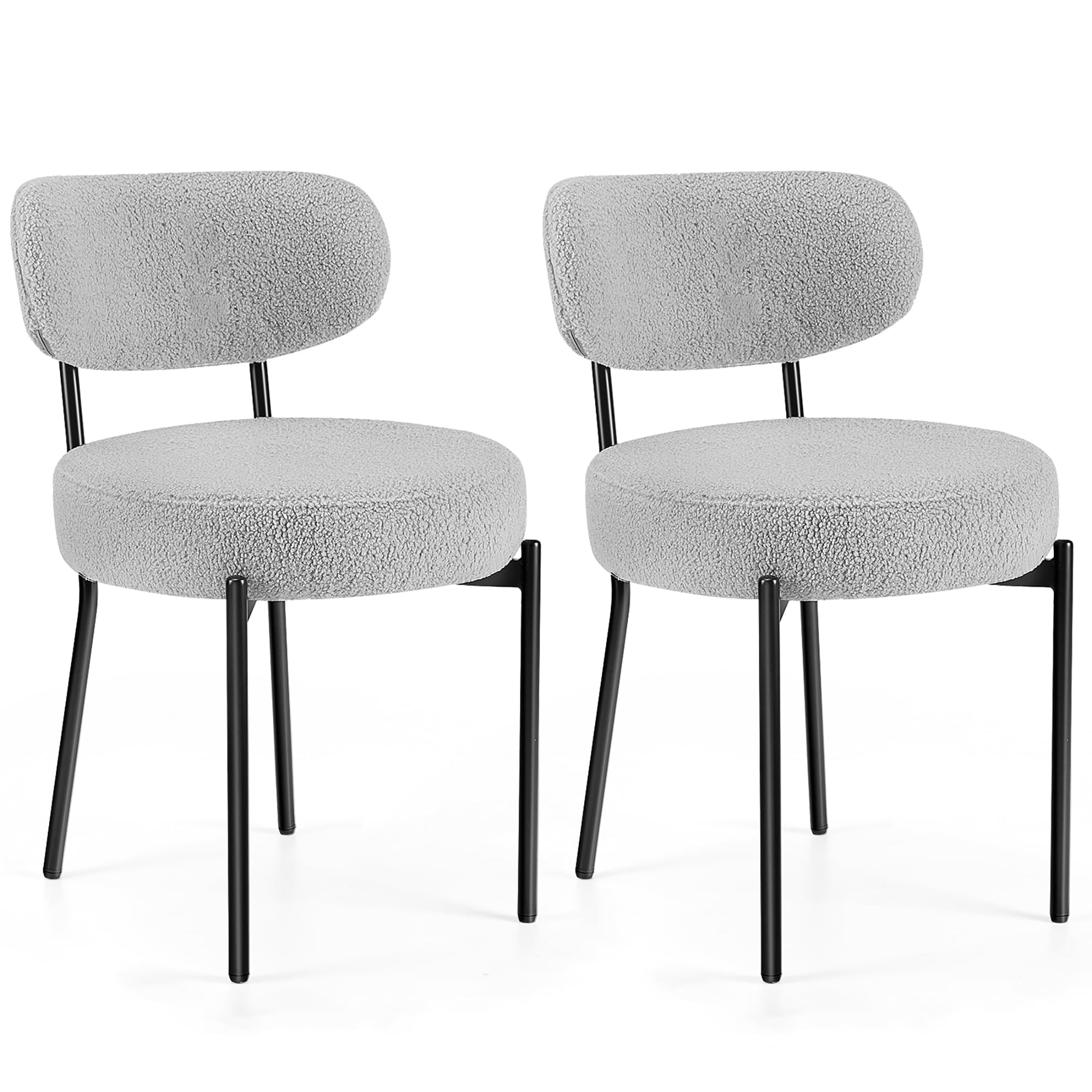 JIOABL Dining Chairs, Boucle Upholstered Kitchen Chairs with Curved Backrest & Metal Legs, Mid Century Modern Round Dining Room Chairs for Vanity, Living Room