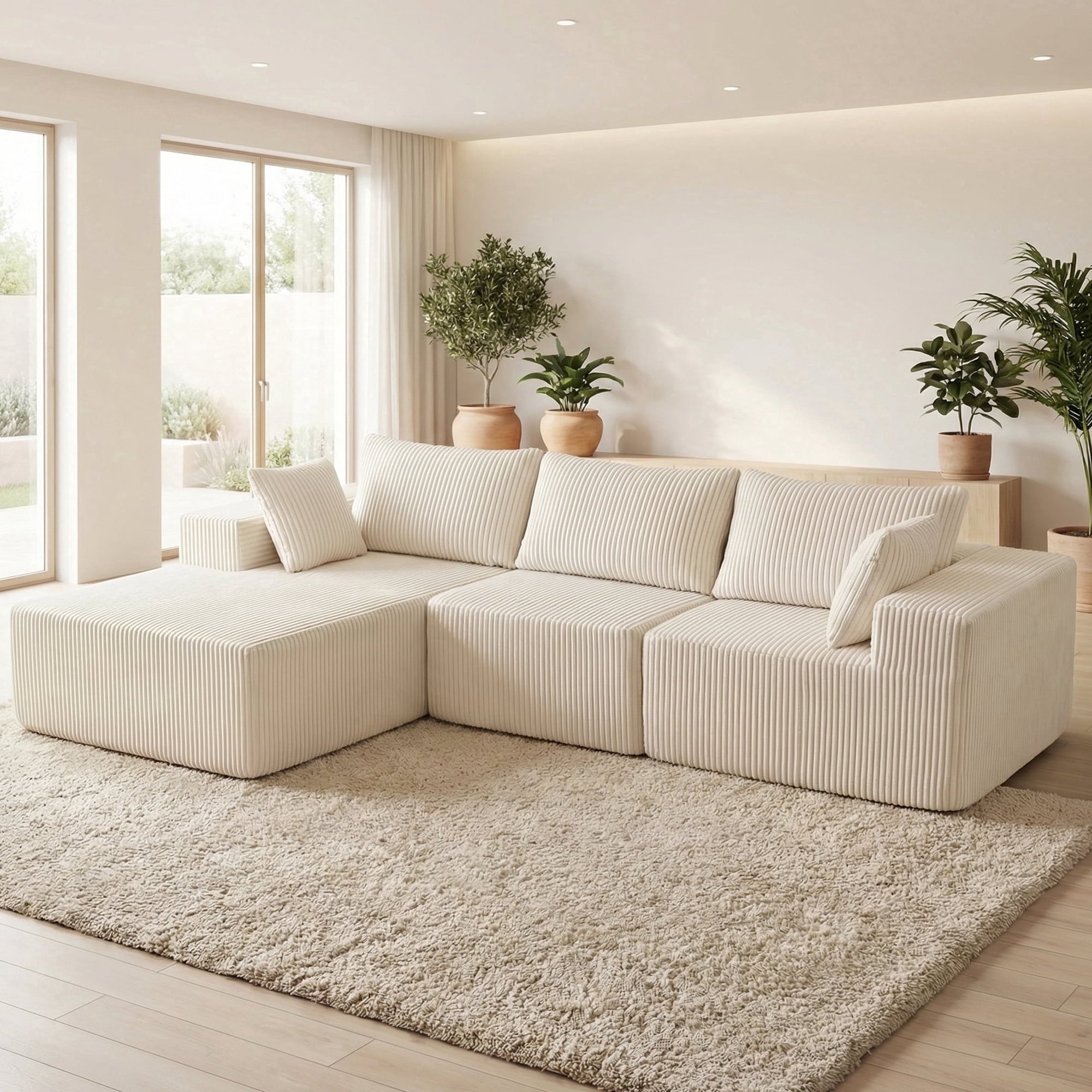 JIOABL 108" Modular Sectional Sofa, Fluffy Memory Foam Upholstered Couch, 4 Seat Modular Sofa for Living Room, Chaise Lounge