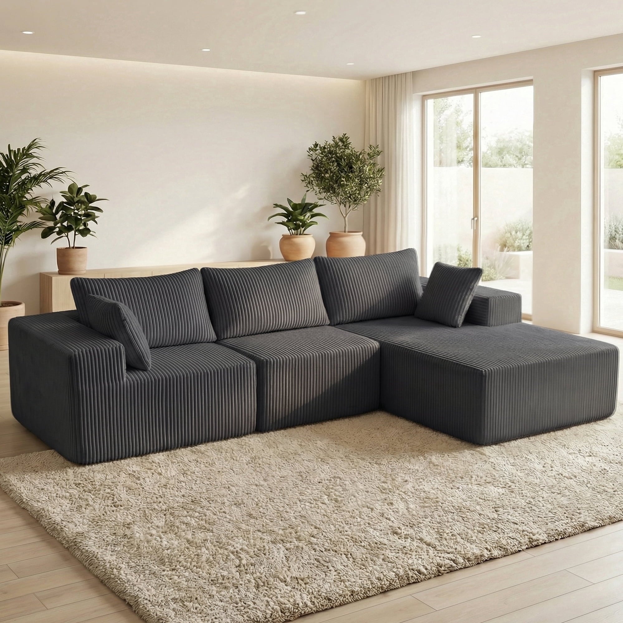 JIOABL 108" Modular Sectional Sofa, Fluffy Memory Foam Upholstered Couch, 4 Seat Modular Sofa for Living Room, Chaise Lounge