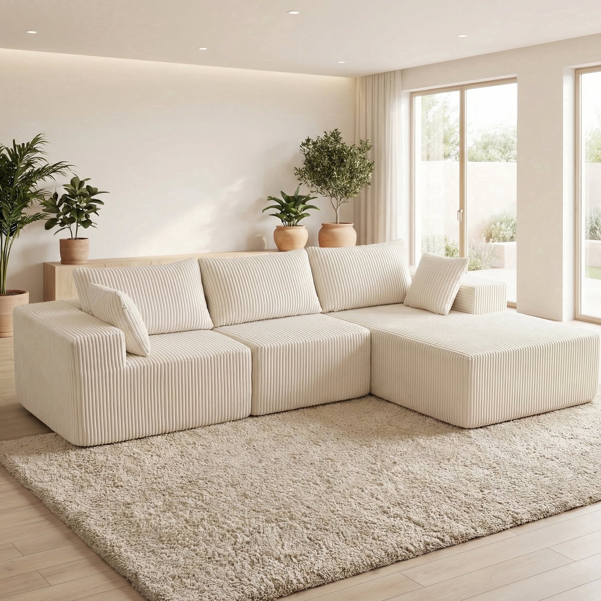 JIOABL 108" Modular Sectional Sofa, Fluffy Memory Foam Upholstered Couch, 4 Seat Modular Sofa for Living Room, Chaise Lounge