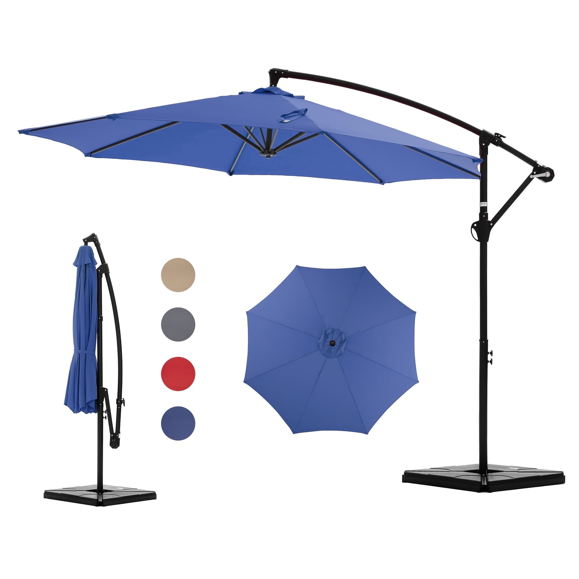 JIOABL 10FT Offset Patio Umbrella with Base, Cantilever Outdoor Umbrella with Crank, 8 Ribs, UV-Resistant & Vented Canopy for Patio, Pool, Garden