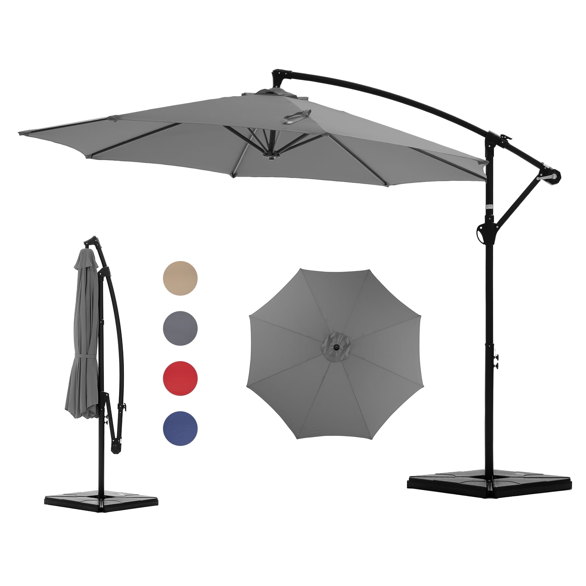JIOABL 10FT Offset Patio Umbrella with Base, Cantilever Outdoor Umbrella with Crank, 8 Ribs, UV-Resistant & Vented Canopy for Patio, Pool, Garden