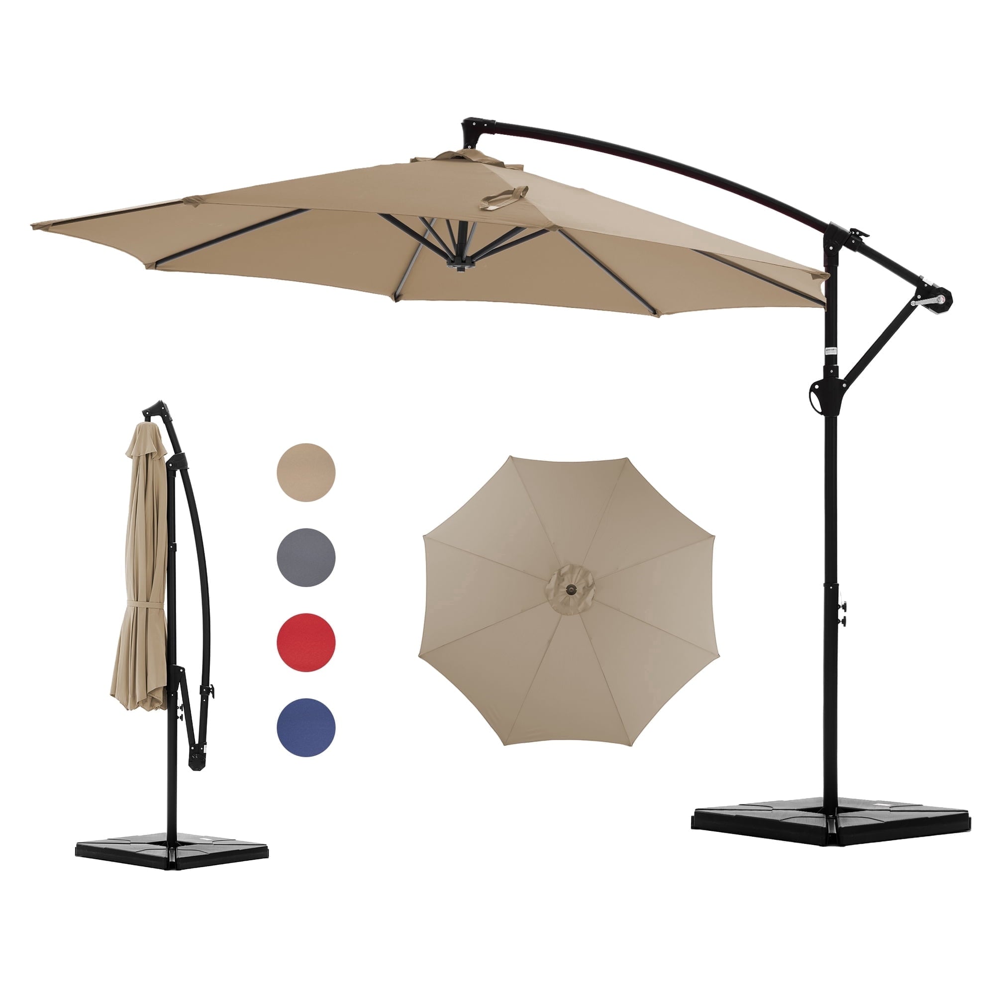 JIOABL 10FT Offset Patio Umbrella with Base, Cantilever Outdoor Umbrella with Crank, 8 Ribs, UV-Resistant & Vented Canopy for Patio, Pool, Garden