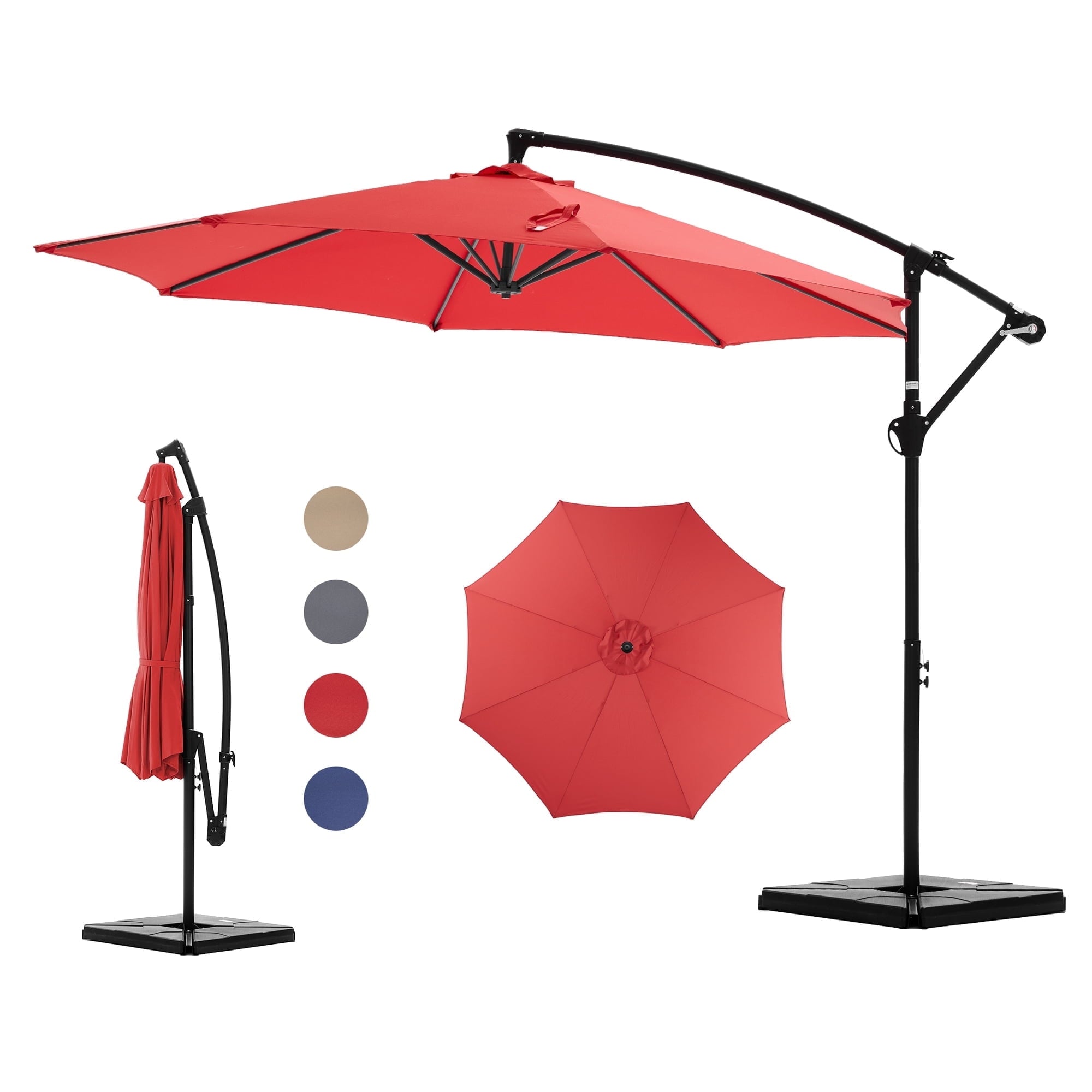 JIOABL 10FT Offset Patio Umbrella with Base, Cantilever Outdoor Umbrella with Crank, 8 Ribs, UV-Resistant & Vented Canopy for Patio, Pool, Garden