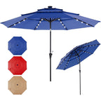JIOABL 10FT Solar LED Patio Umbrella with Tilt & Vent, 32 LED Lights, 8 Ribs, UV-Resistant & Water-Resistant for Garden, Deck, Patio