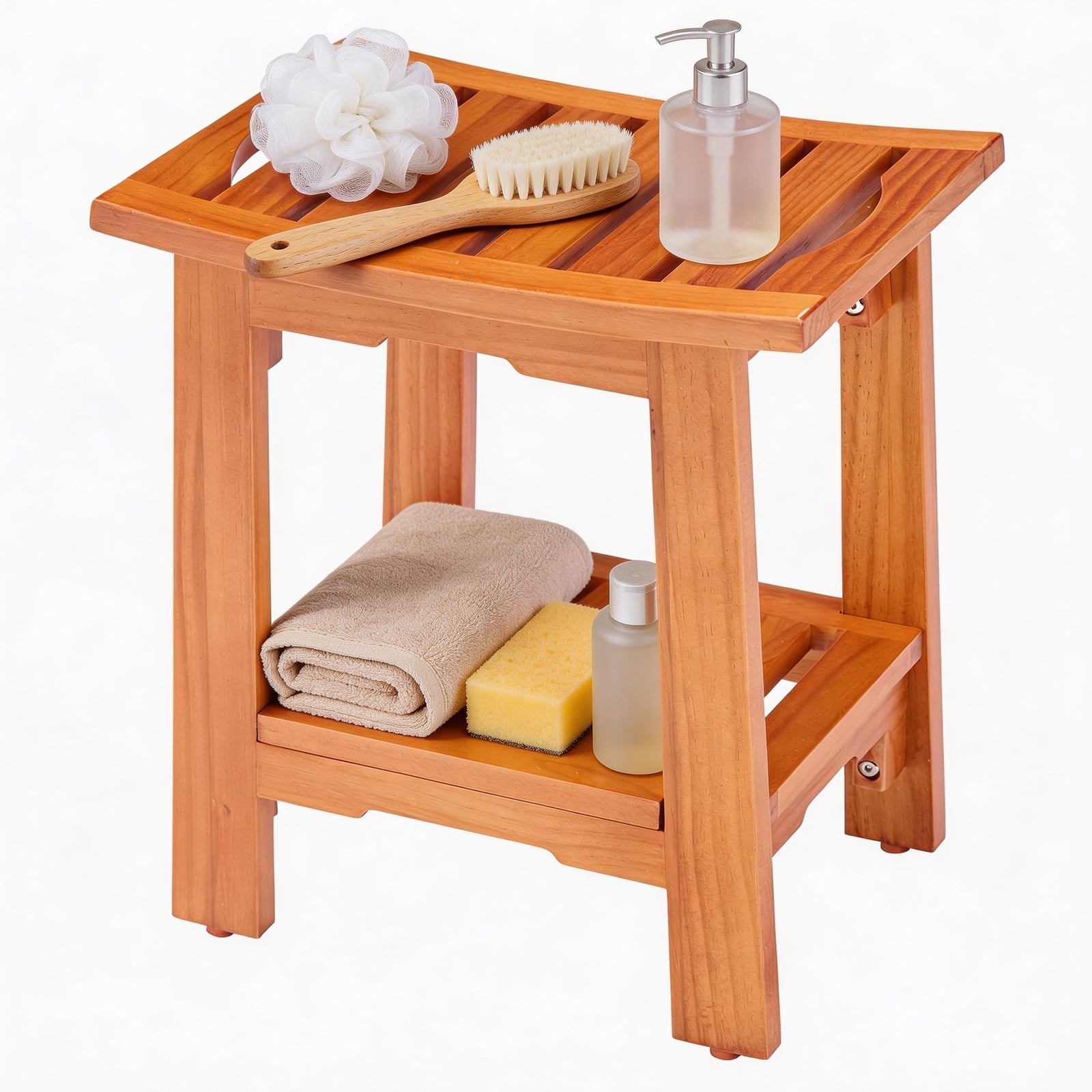 JIOABL Pine Wood Shower Bench, 250lbs Capacity, Waterproof, Non-Slip, Adjustable, for Indoor & Outdoor Use - Natural Finish