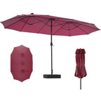 JIOABL 15FT Triple Head Patio Umbrella with Base & Sandbags, Large Outdoor Umbrella with Crank, 12 Ribs, UV-Resistant & Ventilated Canopy