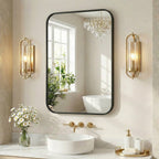 JIOABL Square with Rounded Corners Bathroom Mirror, Aluminum Wall-Mounted Tempered Glass Mirror - Perfect for Bathroom, Bedroom & Living Room