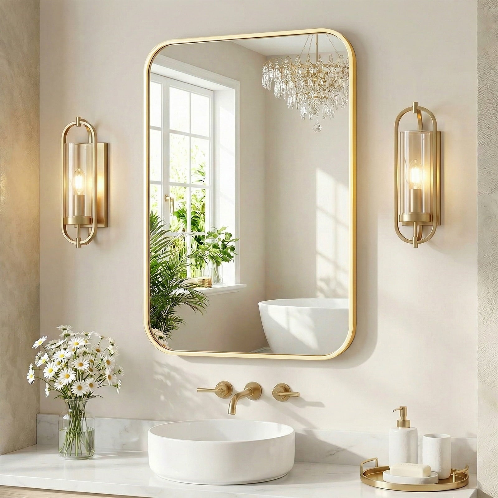 JIOABL Square with Rounded Corners Bathroom Mirror, Aluminum Wall-Mounted Tempered Glass Mirror - Perfect for Bathroom, Bedroom & Living Room