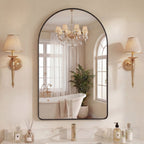JIOABL Arched-Top Rectangular Wall-Mounted Mirror – Aluminum Frame, HD Tempered Glass, Perfect for Bathroom, Bedroom & Living Room