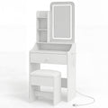 JIOABL 24" Vanity Desk with Mirror, LED Makeup Vanity with 3 Light Modes & Power Outlet, Storage Drawers & Stool, Dressing Table for Bedroom