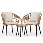 JIOABL Outdoor Bistro Set, Wicker Chairs & Glass Top Table for Patio, Balcony, Porch, Backyard