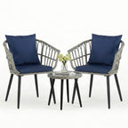 JIOABL Outdoor Bistro Set, Wicker Chairs & Glass Top Table for Patio, Balcony, Porch, Backyard