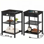 JIOABL 3-Tier Side Table with USB & AC Charging Station, Adjustable Shelves, Multi-Use for Living Room & Bedroom