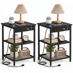 JIOABL 3-Tier Side Table with USB & AC Charging Station, Adjustable Shelves, Multi-Use for Living Room & Bedroom