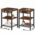 JIOABL 3-Tier Side Table with USB & AC Charging Station, Adjustable Shelves, Multi-Use for Living Room & Bedroom
