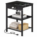 JIOABL 3-Tier Side Table with USB & AC Charging Station, Adjustable Shelves, Multi-Use for Living Room & Bedroom