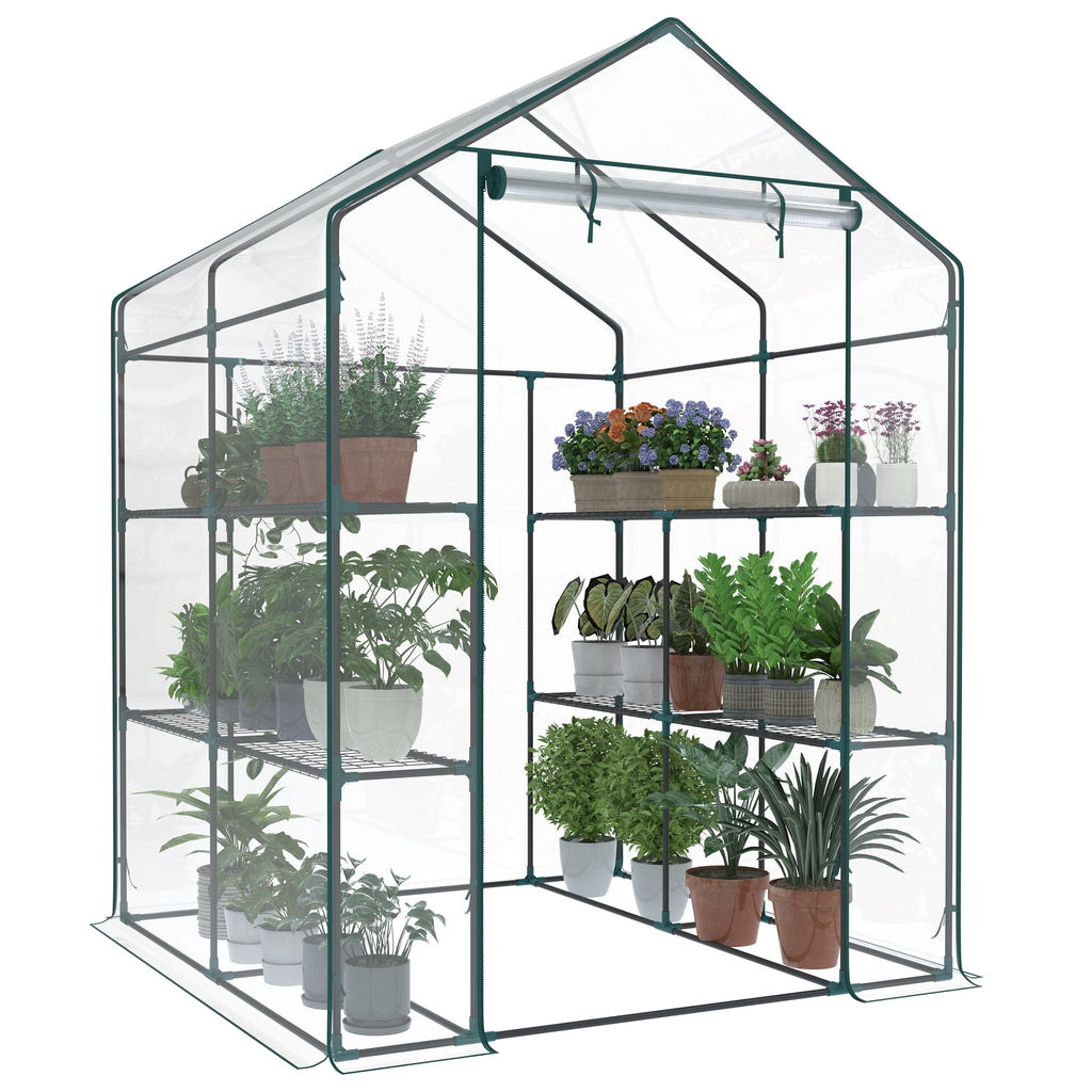 JIOABL 3-Tier Walk-In Greenhouse with PVC Cover, Roll-Up Zipper Door & Side Windows, Steel Frame, Outdoor Plant Greenhouse for Garden, Patio, Glear
