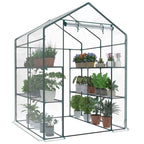 JIOABL 3-Tier Walk-In Greenhouse with PVC Cover, Roll-Up Zipper Door & Side Windows, Steel Frame, Outdoor Plant Greenhouse for Garden, Patio, Glear
