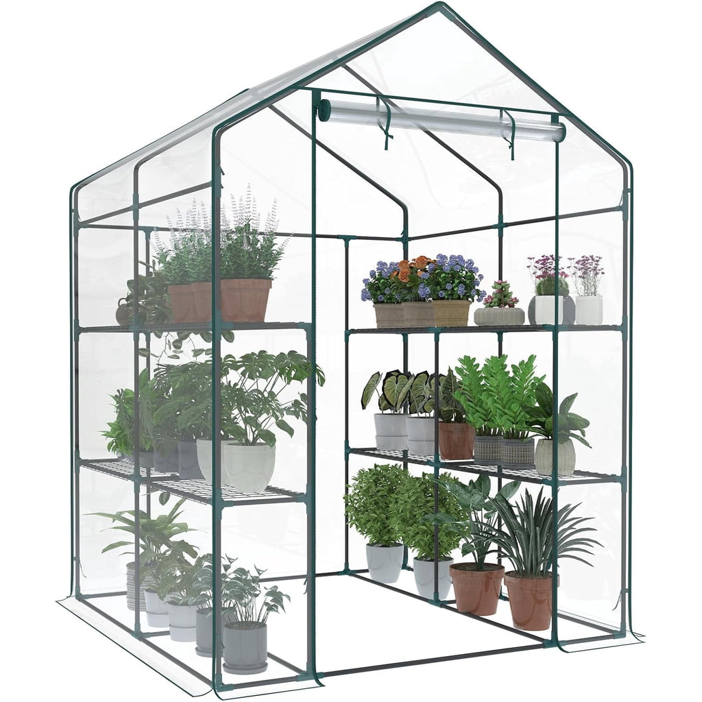 JIOABL Greenhouse with PE Cover, Portable Plant Grow House with Zipper Door & Steel Frame for Indoor Outdoor Garden