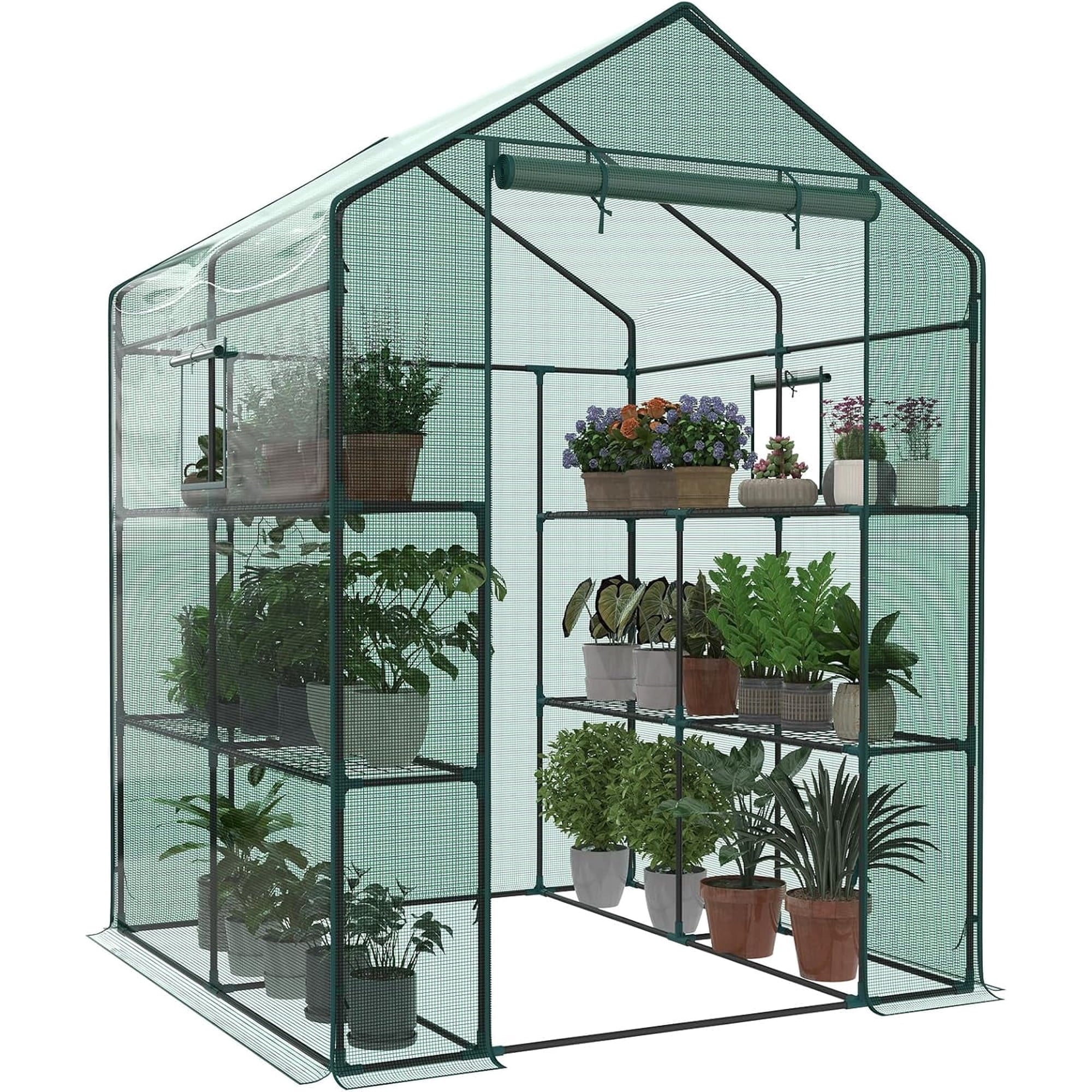 JIOABL Greenhouse with PE Cover, Portable Plant Grow House with Zipper Door & Steel Frame for Indoor Outdoor Garden
