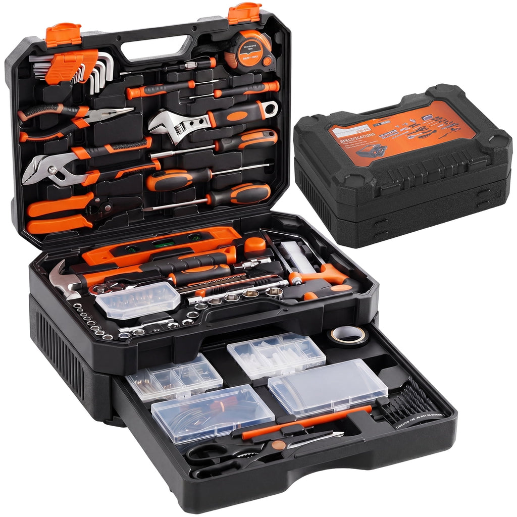 JIOABL 330-Piece Home Repair Tool Kit with Pull-Out Drawer, Carbon Steel Tool Box Set for DIY Projects, Home Maintenance and Auto Repair