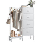 JIOABL 4 Drawer Dresser with Hanging Rack, Steel Frame, Fabric Drawers, Tall Storage Organizer for Bedroom