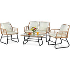 JIOABL Outdoor Bistro Set, Wicker Chairs & Glass Top Table for Patio, Balcony, Porch, Backyard