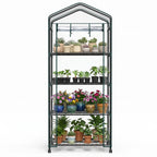JIOABL 4-Tier Mini Greenhouse with Clear PVC Cover & Wheels, Portable Plant Grow House with Zipper Door, Steel Frame for Indoor & Outdoor Garden, Clear