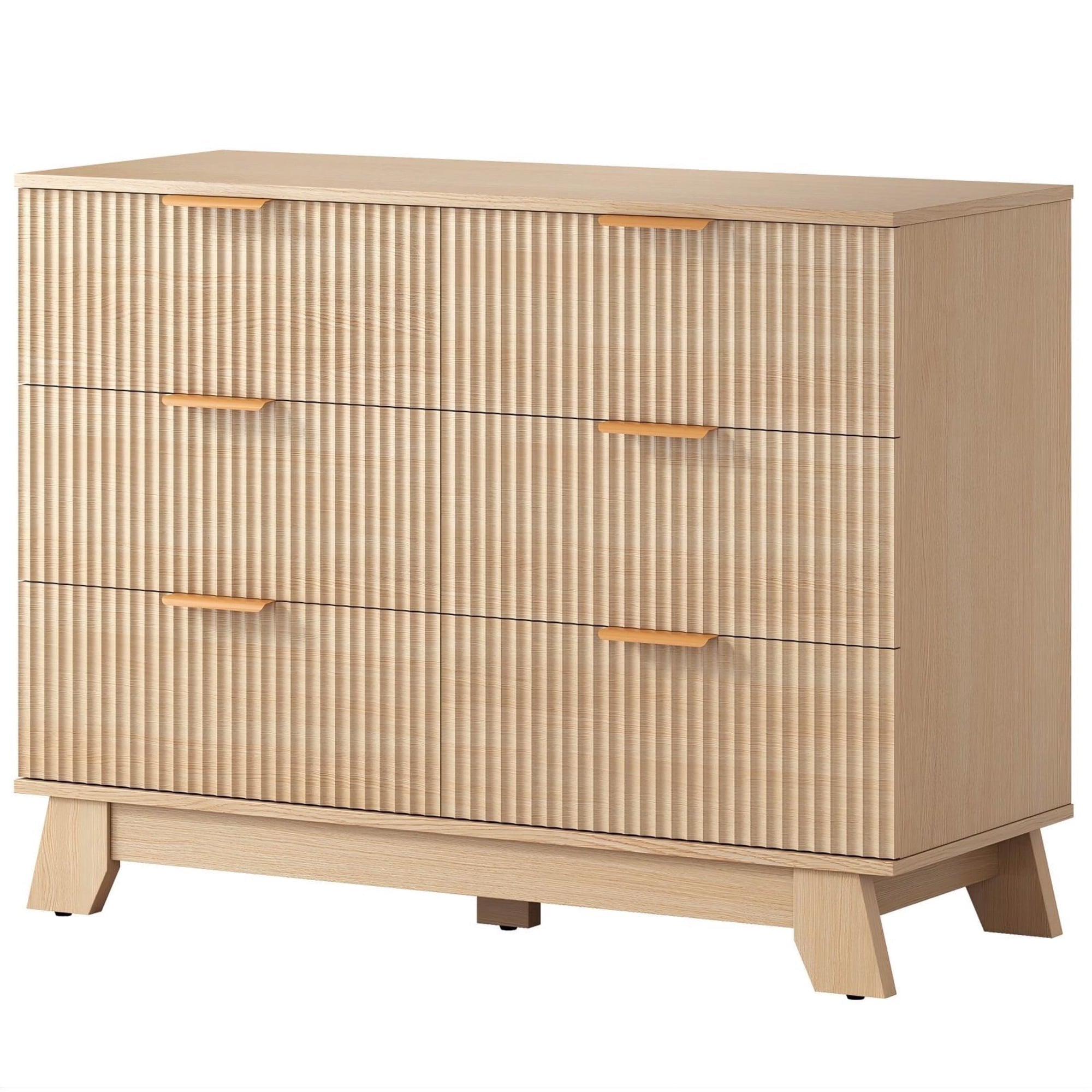 JIOABL Wood Dresser with Fluted Panel Design, Modern Storage Cabinet for Bedroom, Living Room, Hallway, Natural Oak