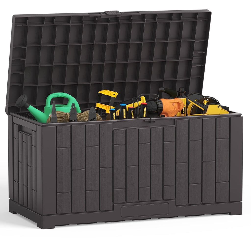 JIOABL 60-Gallon Waterproof Deck Box, UV-Resistant Resin, Lockable with Handles, Ideal for Patio Cushions, Garden Tools & Pool Accessories