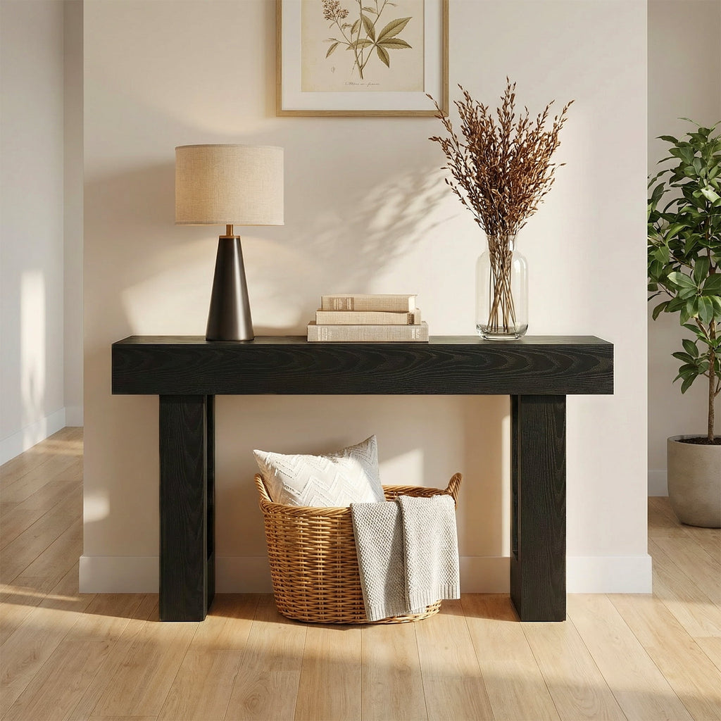 JIOABL 63" Farmhouse Console Table, Narrow Sofa Table Behind Couch, Wooden Entryway Accent Table, for Foyer, Hallway & Living Room