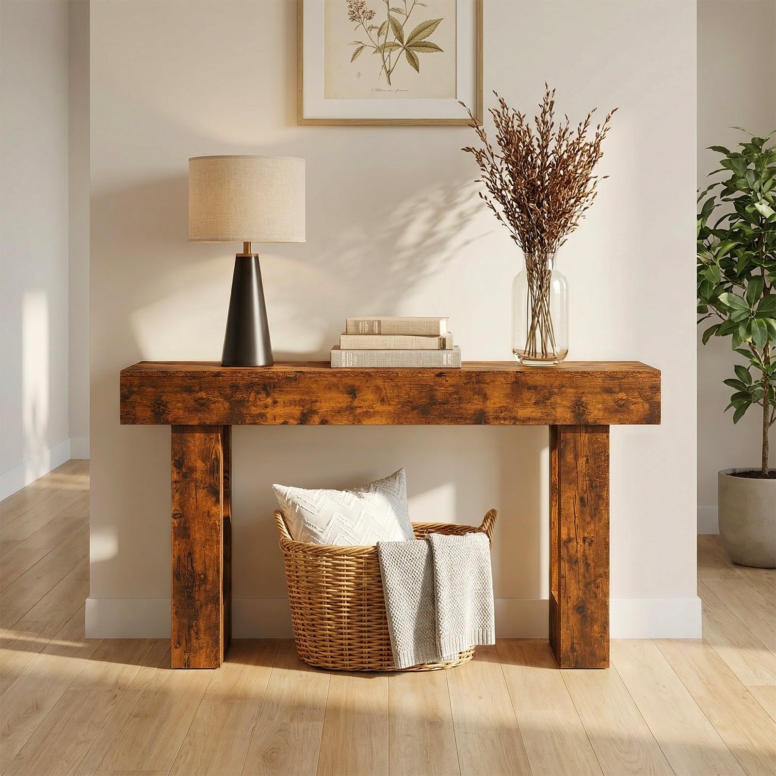 JIOABL 63" Farmhouse Console Table, Narrow Sofa Table Behind Couch, Wooden Entryway Accent Table, for Foyer, Hallway & Living Room