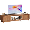 JIOABL Rattan TV Stand, Wood Entertainment Center with Storage Cabinets & Cable Management Hole