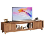 JIOABL Rattan TV Stand, Wood Entertainment Center with Storage Cabinets & Cable Management Hole