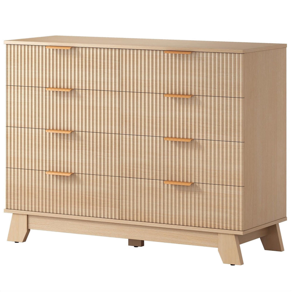 JIOABL Wood Dresser with Fluted Panel Design, Modern Storage Cabinet for Bedroom, Living Room, Hallway, Natural Oak
