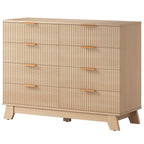 JIOABL Wood Dresser with Fluted Panel Design, Modern Storage Cabinet for Bedroom, Living Room, Hallway, Natural Oak