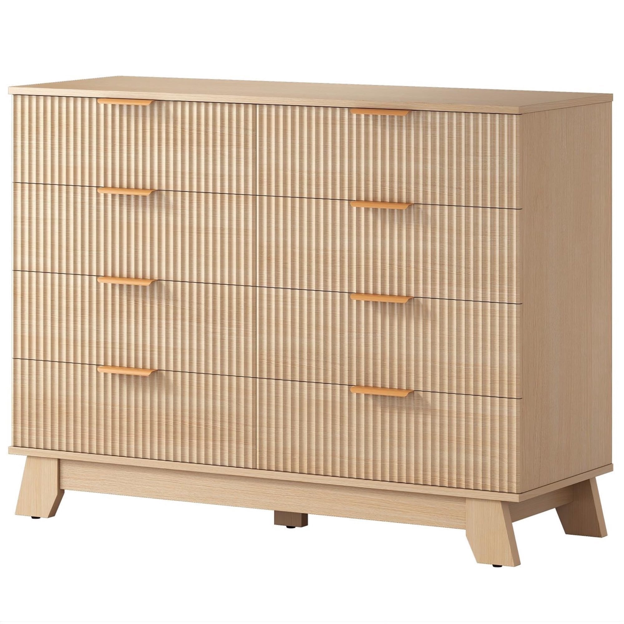 JIOABL Wood Dresser with Fluted Panel Design, Modern Storage Cabinet for Bedroom, Living Room, Hallway, Natural Oak