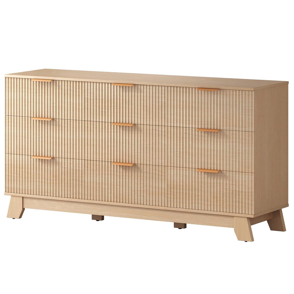 JIOABL Wood Dresser with Fluted Panel Design, Modern Storage Cabinet for Bedroom, Living Room, Hallway, Natural Oak