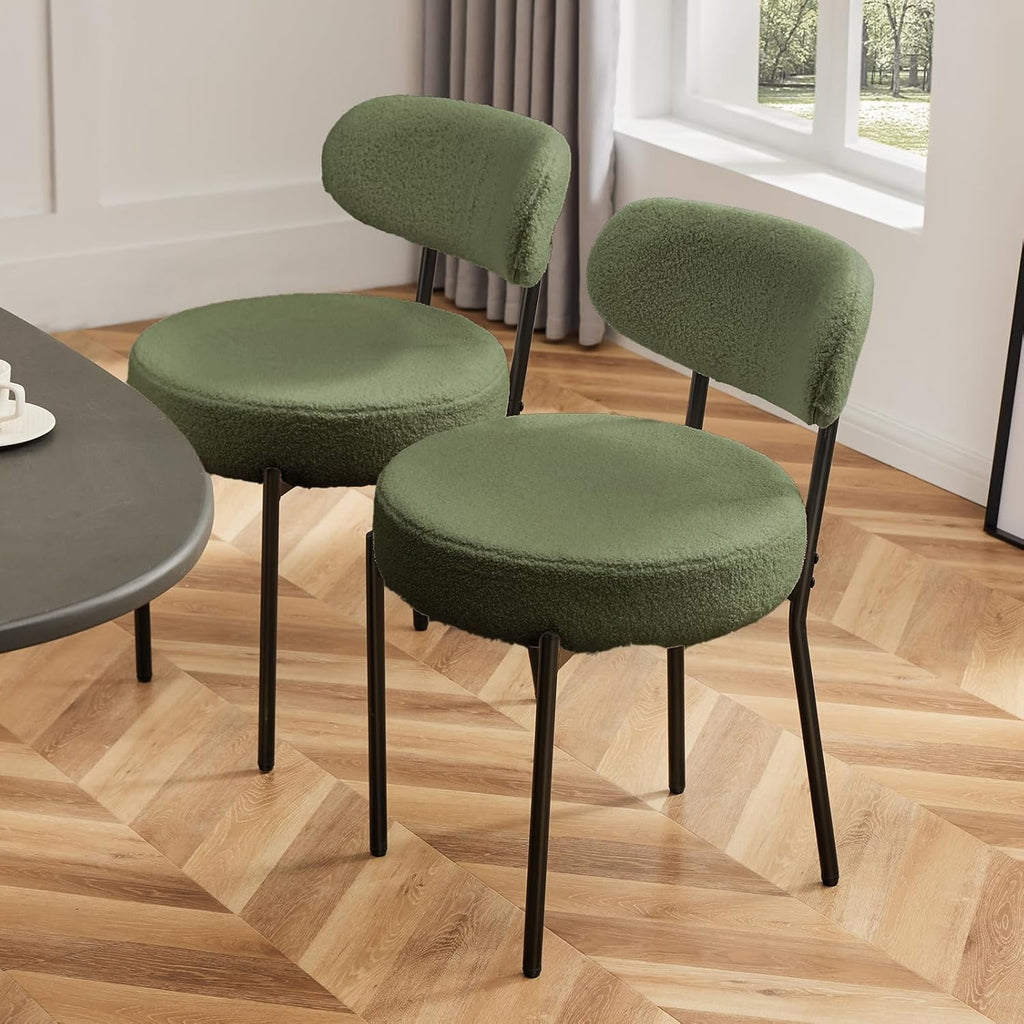JIOABL Dining Chairs, Boucle Upholstered Kitchen Chairs with Curved Backrest & Metal Legs, Mid Century Modern Round Dining Room Chairs for Vanity, Living Room