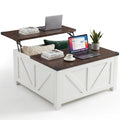 JIOABL Farmhouse Lift Top Coffee Table with Charging Station and Hidden Storage, Square Center Table for Living Room