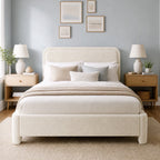 JIOABL Upholstered Platform Bed Frame with Adjustable Headboard, Teddy Fleece Fabric, No Box Spring Needed, White