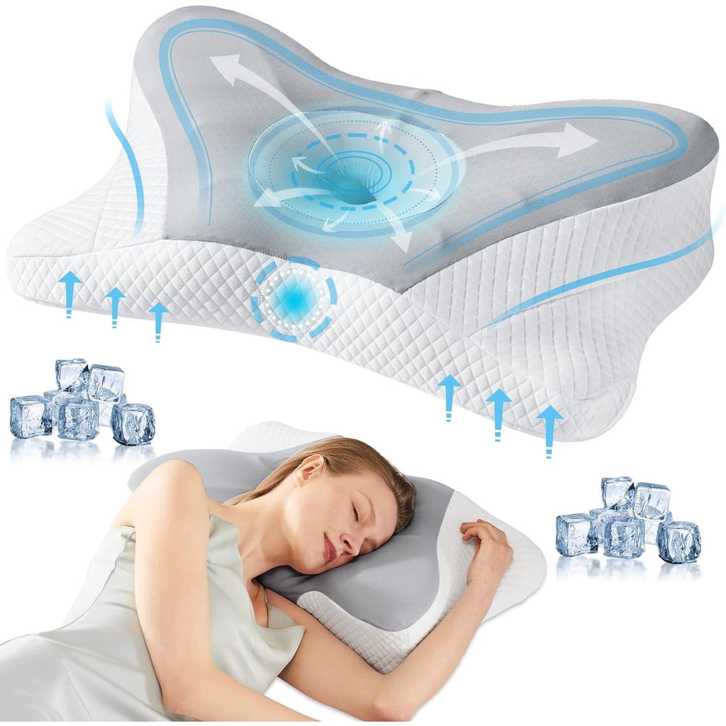 JIOABL Ergonomic Contour Memory Foam Pillows, Cervical Neck Pillow with Cooling Case for Neck Pain Relief