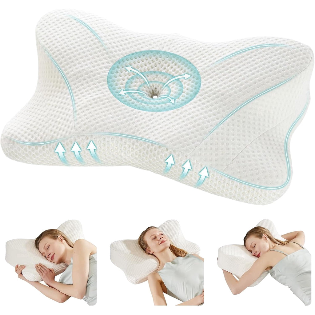 JIOABL Ergonomic Contour Memory Foam Pillows, Cervical Neck Pillow with Cooling Case for Neck Pain Relief