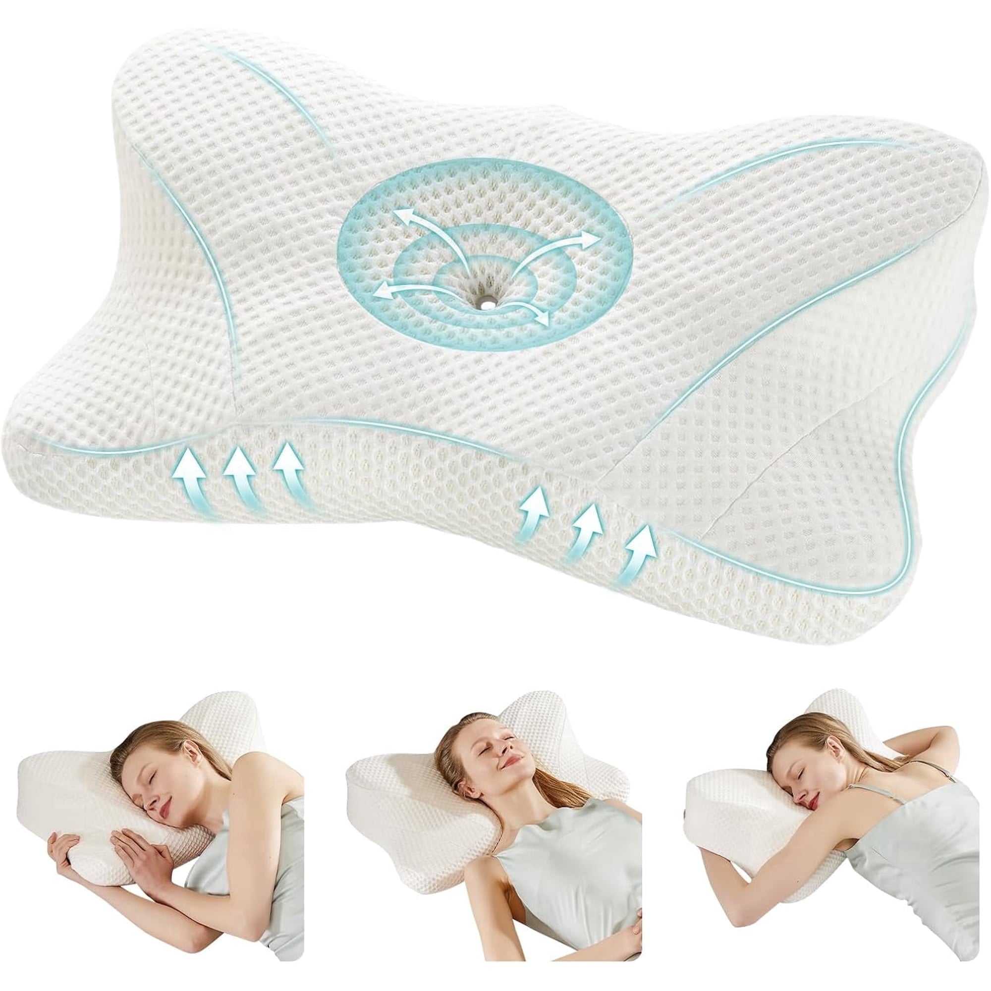 JIOABL Ergonomic Contour Memory Foam Pillows, Cervical Neck Pillow with Cooling Case for Neck Pain Relief