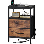 JIOABL Nightstand with USB & Type-C Charging, Fabric Drawers, Metal Frame